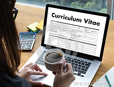 CV - Curriculum Vitae (Job interview concept with business CV re Stock Photo
