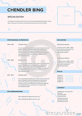 CV template. Minimalist resume, web page, job application, skills presentation. Vector Illustration