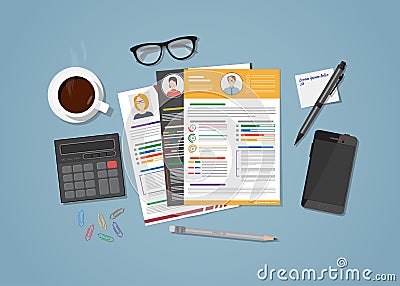 CV workplace with coffee Vector Illustration