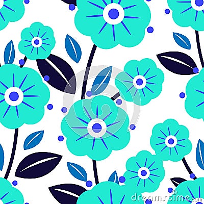 Seamless pattern of flowers in shades of blue Vector Illustration