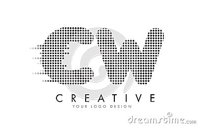 CW C W Letter Logo with Black Dots and Trails. Vector Illustration