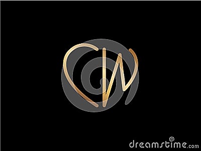 CW initial heart shape Gold colored logo Vector Illustration