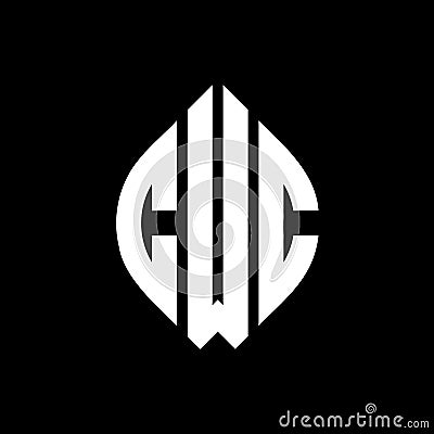 CWC circle letter logo design with circle and ellipse shape. CWC ellipse letters with typographic style. The three initials form a Vector Illustration
