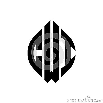 CWI circle letter logo design with circle and ellipse shape. CWI ellipse letters with typographic style. The three initials form a Vector Illustration