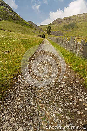 Cwmorthin, hanging valley in North Wales with ruined chapel Stock Photo