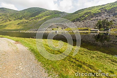 Cwmorthin, hanging valley in North Wales with slate mine Stock Photo