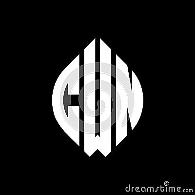 CWN circle letter logo design with circle and ellipse shape. CWN ellipse letters with typographic style. The three initials form a Vector Illustration