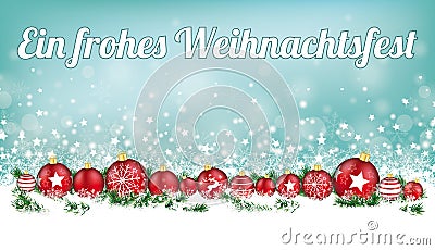 Cyan Christmas Card Header Snowflakes Baubles Frohes Weihnachtsfest Vector Illustration