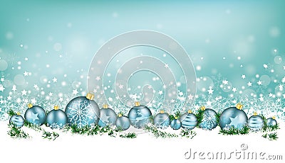 Cyan Christmas Card Header Snowflakes Cyan Baubles Vector Illustration