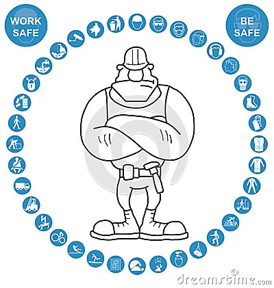 Cyan circular Health and Safety Icon collection Vector Illustration