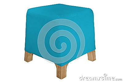 Cyan fabric padded low stool isolated on white background Stock Photo