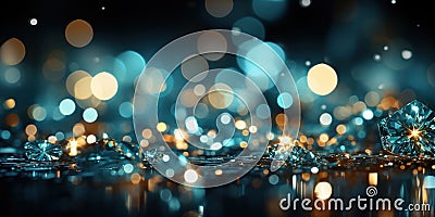 Cyan Glitter Twinkly Lights Selective Focused Background Stock Photo