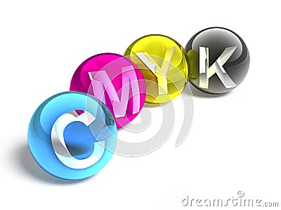 Cyan, magenta, yellow and black spheres Stock Photo