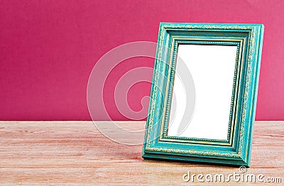 Cyan vintage photo frame. Stock Photo