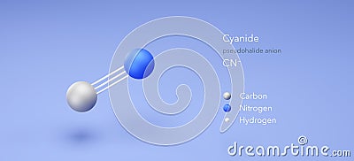 cyanide molecule, molecular structures, cyanide ion, 3d model, Structural Chemical Formula and Atoms with Color Coding Stock Photo