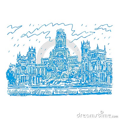 Plaza Cibeles. Madrid, Spain. Graphic sketch Stock Photo