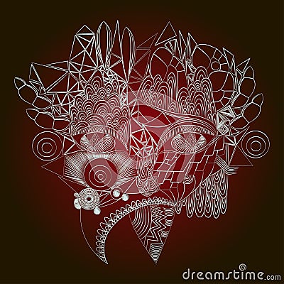 Cyber abstract face girl.White contour, isolated on claret background Vector Illustration