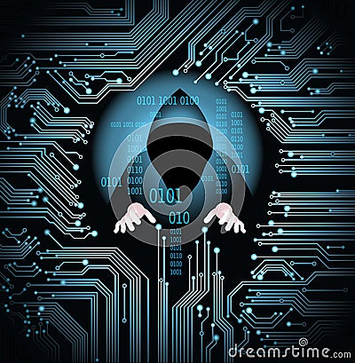Cyber attack business concept. Anonymous hacker at the laptop computer Internet security. Darknet and cyber security concept Vector Illustration