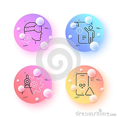 Cyber attack, Cogwheel dividers and Manual doc minimal line icons. For web application, printing. Vector Vector Illustration