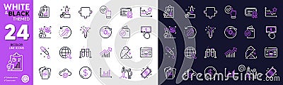 Cyber attack, Launch project and Puzzle line icons for website, printing. For design. Vector Vector Illustration