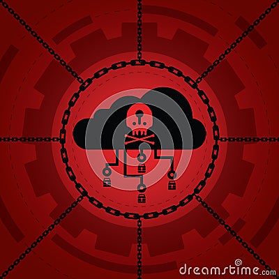 Cyber attack malware wannacry or maze ransomware virus encrypted files and lock on cloud computer concept. Hacker is offering key Vector Illustration