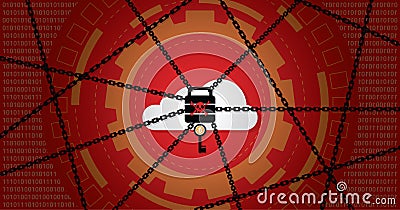 Cyber attack malware wannacry ransowmare virus encrypted files and lock on cloud computer concept. Hacker is offering key to Vector Illustration