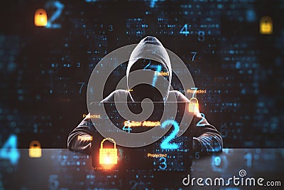 Cyber attack in process with hacker Stock Photo