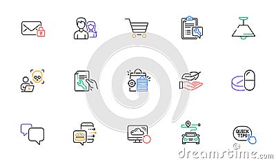 Cyber attack, Speech bubble and Spanner line icons for website, printing. For design. Vector Vector Illustration