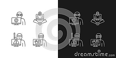 Cyber attacker linear icons set for dark and light mode Vector Illustration