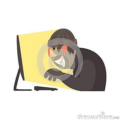 Cyber attacker trying to hack computer, cybersecurity cartoon vector Illustration Vector Illustration