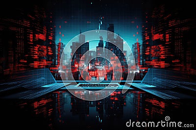 Cyber attacks abstract background with virtual hacks Stock Photo