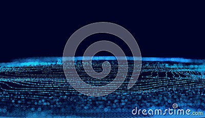 Cyber Big Data Flow Particles Bokeh. Concept of AI Artificial Intelligence Technology Machine Deep Learning. Digital Neural Vector Illustration