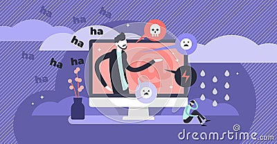 Cyber bullying vector illustration. Flat tiny web violence persons concept. Vector Illustration