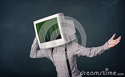 Cyber human with a monitor screen and computer code on the display Stock Photo