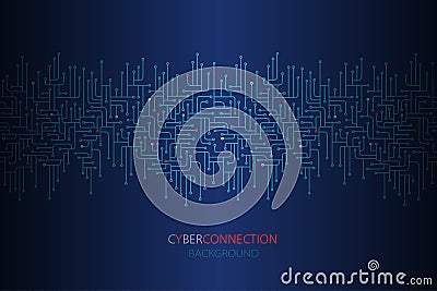 Cyber connection background with electronic circuit seamless border. Vector Illustration