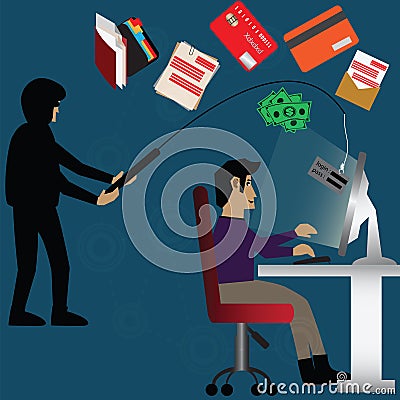 Cyber crime concept,Cyber crimes lurk for stole you ID and password - vector Vector Illustration