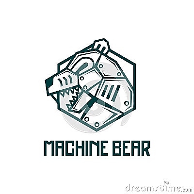 Steel machine Bear logo design badge Vector Illustration