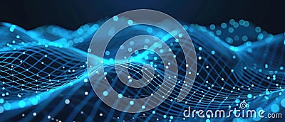 Cyber data surface, abstract technology background, blue wavy digital space with grid. Concept of network, future, connect, Stock Photo