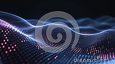 Cyber data surface, abstract technology background, neon wavy digital space with grid. Concept of network, future, connect, Stock Photo