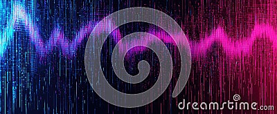 Cyber data waves in digital space, network surface abstract background, secure AI technology in dark cyberspace. Concept of sound Stock Photo