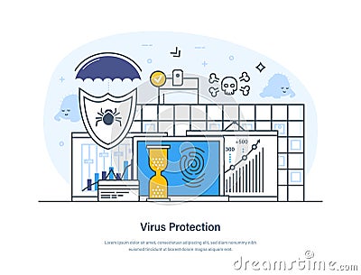 Cyber defence network security digital protection system concep Vector Illustration
