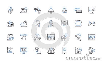 Cyber defense line icons collection. Encryption, Firewall, Malware, Hacking, Cybersecurity, Cyberthreat, Phishing vector Vector Illustration