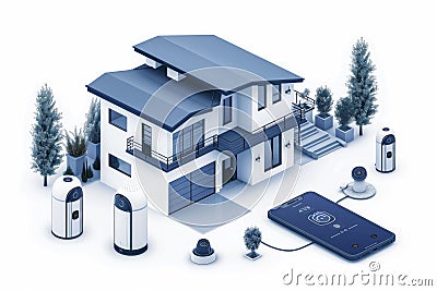 Cyber defenses in cameras integrate with wireless security and communication systems, overseen by smart detection and system resis Cartoon Illustration