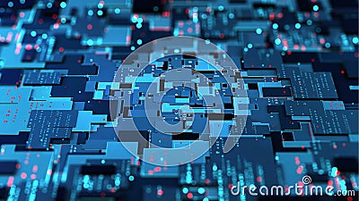Cyber digital data field. Computer circuit of crypto architecture Cartoon Illustration
