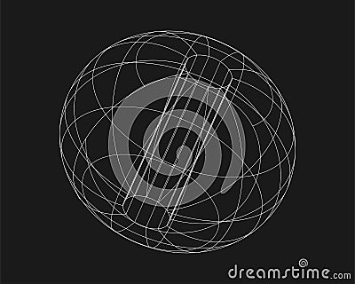 Cyber distorted shape, retro punk design element. Wireframe wave geometry shape on black background. Vector illustration Vector Illustration