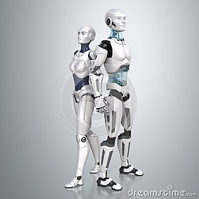 Cyber duet. Two robots Cartoon Illustration