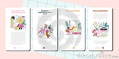 Cyber engineering mobile application banner set. Robotics' constructing Vector Illustration