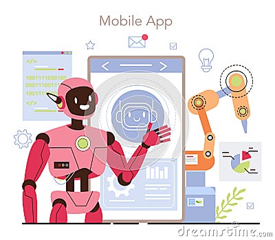 Cyber engineering online service or platform. Robotics' constructing Vector Illustration