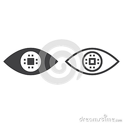 Cyber eye line icon, ocular chip outline and solid vector sign Vector Illustration