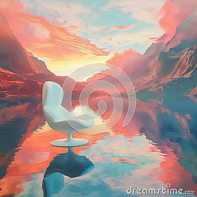 Cyber fantasy landscape serene sunset Stock Photo